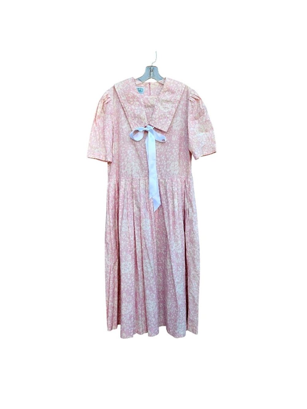 Vintage Laura Ashley Edwardian Style Drop Waist Sailor Collar Floral Dress L